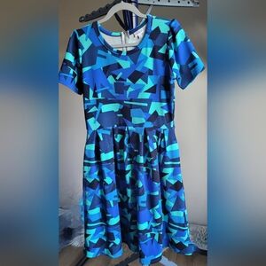L blue and teal geometric Amelia dress